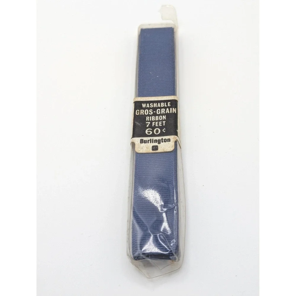 Vintage Burlington Navy Blue Grosgrain Ribbon 5/8 Inch x 7 Feet Rayon Blend